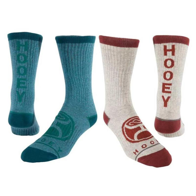 HOOey Athletic Crew 2-Pack (Teal   Grey) - Western Socks