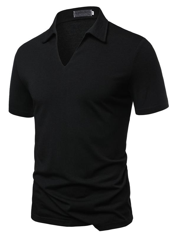 Men's Regular Fit Solid V Neck Polo Shirt, Casual Short Sleeve Collared Top for Summer, Fashion Men's Clothes for Daily Wear