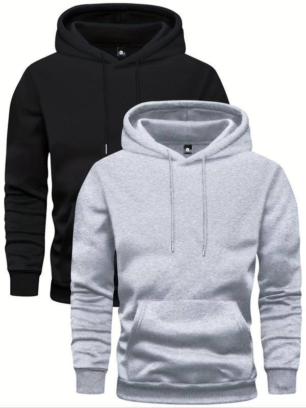 Men's Solid Drawstring Hoodie, Casual Regular Fit Pocket Hooded Sweatshirt for Spring & Fall, Men's Top for Daily Wear