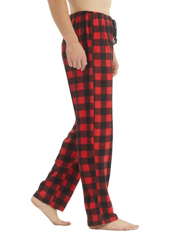 Christmas Men's Plaid Print Drawstring Waist Christmas Sleep Pants, Casual Comfy Pocket Design Sleep Bottoms for All Seasons, Soft Warm Men's Sleepwear for Daily Wear, Pants for Men