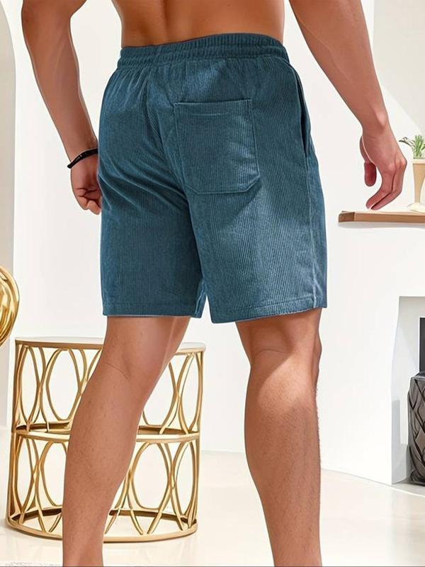 Men's Letter Patched Drawstring Waist Shorts, Casual Plain Pocket Straight Leg Shorts, Back To School Outfits, Men's Summer Bottoms for Daily Wear, Comfy Clothes for Men, Menswear