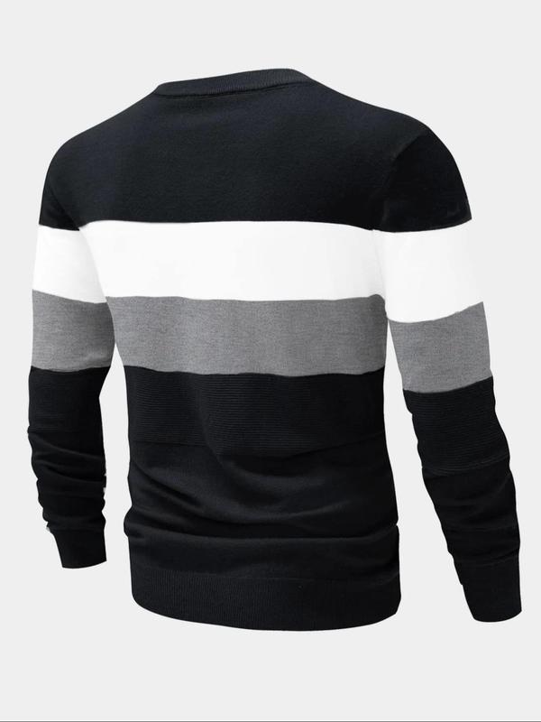 Men's Colorblock Round Neck Sweater, Slim Casual Long Sleeve Crew Neck Jumper for Fall & Winter, Fashion Men's Knitwear for Daily Wear