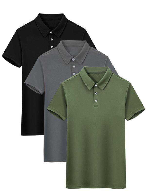 Men's Solid Button Front Lounge Polo Shirt, Casual Comfy Short Sleeve Collared Top for Daily Wear, Sleepwear & Loungewear for All Seasons