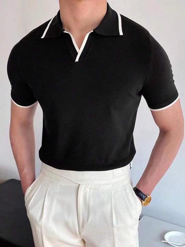 Men's Regular Fit Contrast Binding Short Sleeve Polo Shirt, Casual Collared Knit Top for Summer, Fashion Men's Knitwear for Daily Wear