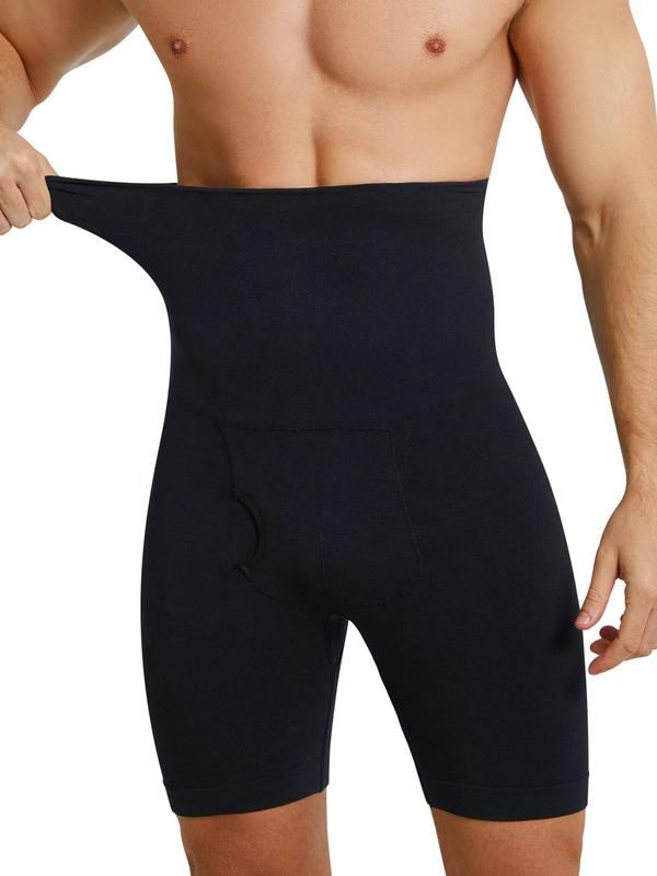 Men's Plain High Waist Shapewear Shorts, Seamless Tummy Control Shapewear Bottom, Summer Comfort Breathable Boxer Briefs