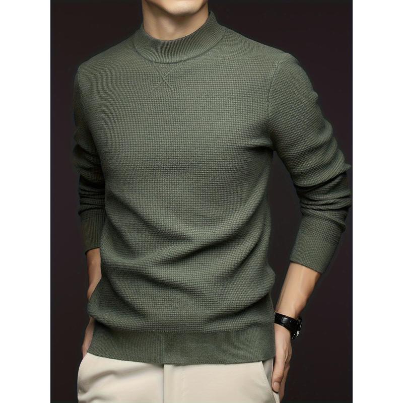 Men's Wool Blend Sweater, Turtleneck X-Knit, Solid Color Thickened Pullover, Casual Business Knitwear, Regular Fit, Stretch Fabric, Ribbed Detail, Nylon, High Neck, Autumn Winter Collection [1712]