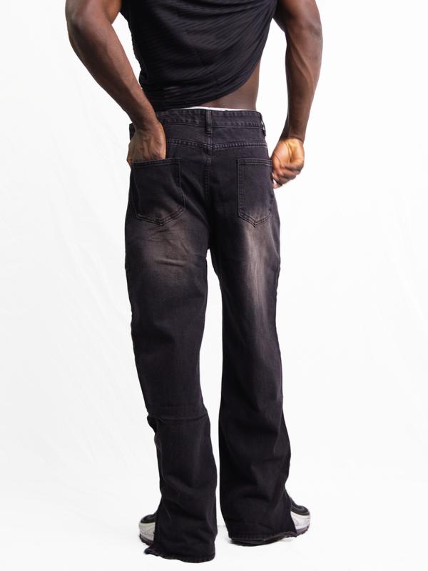 Men's Retro Washed Straight-Leg Jeans with Split Zipper at the Trouser Hem