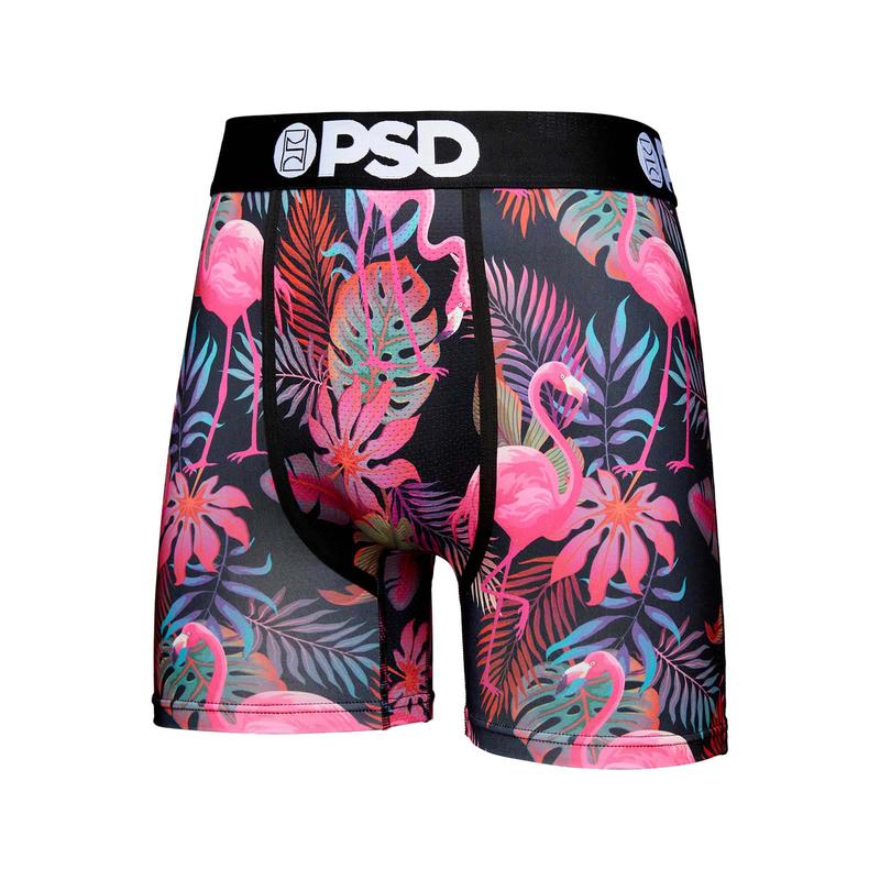 PSD Men's Flamingo Jungle Boxer Brief 3 Pack - Mid Length 5 Inch Inseam, Moisture-Wicking 4-Way Stretch Fabric