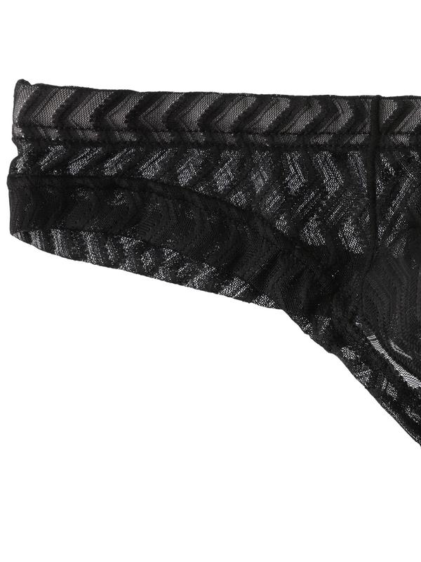 Men's Chevron Pattern Sheer Mesh Thong, Breathable Comfy Underwear for Daily Wear, Fashion Men's Underwear for All Seasons