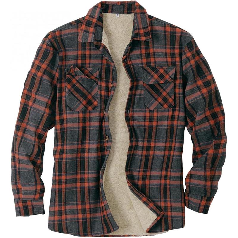 Runcati Mens Sherpa Fleece Lined Flannel Shirt Jacket Long Sleeve Button Down Plaid Winter Jacket