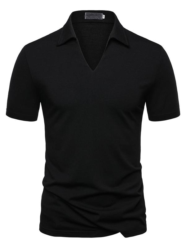 Men's Regular Fit Solid V Neck Polo Shirt, Casual Short Sleeve Collared Top for Summer, Fashion Men's Clothes for Daily Wear