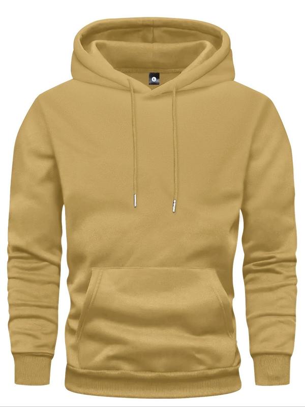 Men's Solid Drawstring Hoodie, Casual Regular Fit Pocket Hooded Sweatshirt for Spring & Fall, Men's Top for Daily Wear