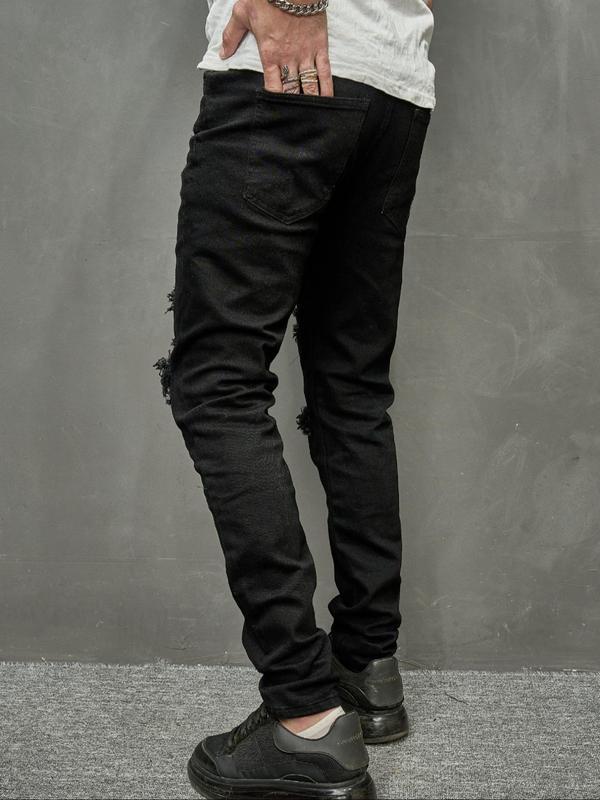 Men's Regular Fit Raw Hem Pocket Skinny Jeans, Fashion Casual Comfy Denim Pants for Daily Outdoor Wear, Men Bottoms for All Seasons