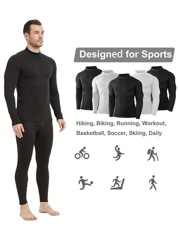 5 Pack Men's Thermal Turtle Mock Neck Shirts, Long Sleeve Compression Shirts Fleece Lined Undershirt Base Layer Tops