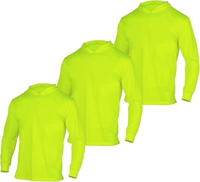 3 Pack Hi-Vis Hooded Long-Sleeve Safety Shirt  safety hoodie Breathable Fabric Protective Clothing Menswear mc j Workwear long sleeve