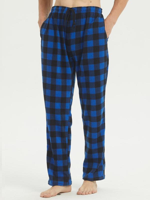 Men's Plaid Print Drawstring Pocket Pajama Pants, Regular Fit Casual Comfy Elastic Waist Sleep Bottoms for All Seasons, Soft Pajamas for Men