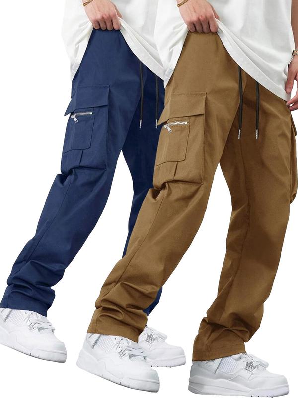 Men's Solid Color Drawstring Waist Cargo Pants, Street Fashion Casual Pocket Trousers for Daily Wear,  Men's Cargo Work Pants,  Men's Bottoms for All Seasons