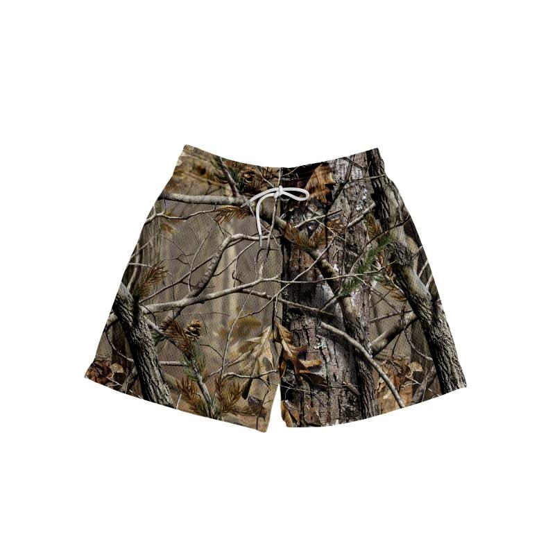 5 Inches Inseam Real Tree Print Tropical Casual Mesh Camo Chic Fitted Trend Mid Waist Shorts For Men & Women, Breathable & Versatile for Basketball, Golf, Beach, Gym, Running - Streetwear & Unisex Style Workout Summer Clothes