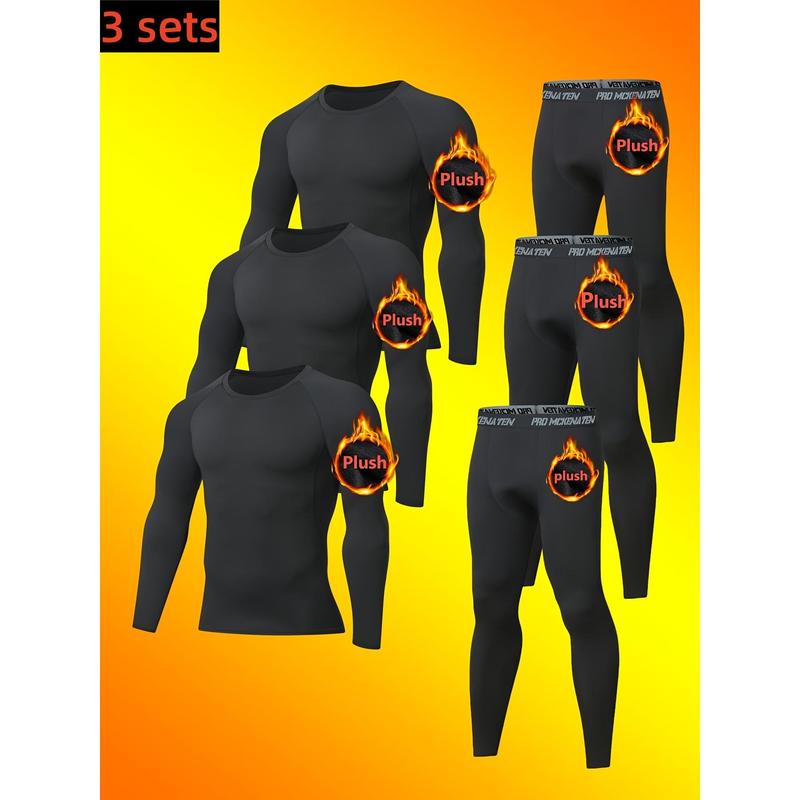 thermal underwear - 3 Sets Men's High-end Thermal Underwear - Plush Lined, Moisture Wicking, Compression - Running, Skiing, Outdoor Activities - Men - Stay Warm & Comfortable in Fall Winter - Unleash Your Winter Power