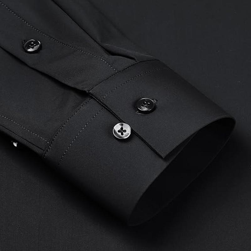 ELENCOCO Men's super  stretchy dress shirt quick-drying breathable anti-wrinkle muscle slim long-sleeved business sports casual shirt Slim-fitting Casual Casual Black Menswear Top Underwear Beige Plain Long Sleeve Collar Longsleeves Collared Wetsuit