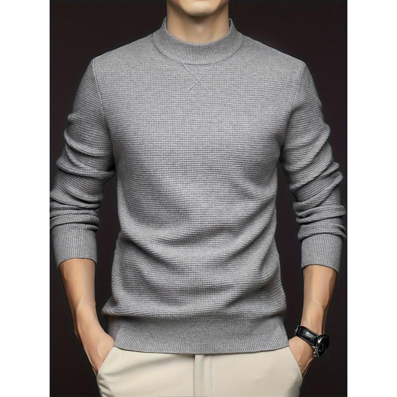 Men's Wool Blend Sweater, Turtleneck X-Knit, Solid Color Thickened Pullover, Casual Business Knitwear, Regular Fit, Stretch Fabric, Ribbed Detail, Nylon, High Neck, Autumn Winter Collection [1712]