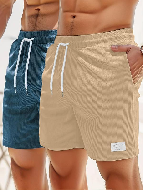 Men's Letter Patched Drawstring Waist Shorts, Casual Plain Pocket Straight Leg Shorts, Back To School Outfits, Men's Summer Bottoms for Daily Wear, Comfy Clothes for Men, Menswear