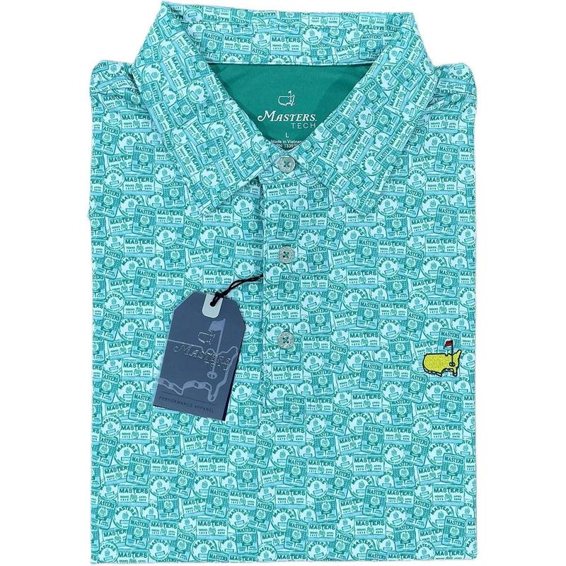 Peter Millar Masters Tech 2024 Men's Performance Golf Polo Shirt, Logo Print with Badge Design - Green