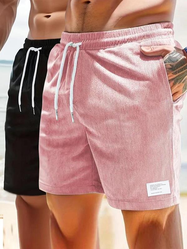 Men's Letter Patched Drawstring Waist Shorts, Casual Plain Pocket Straight Leg Shorts, Back To School Outfits, Men's Summer Bottoms for Daily Wear, Comfy Clothes for Men, Menswear