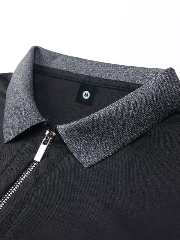 Men's Colorblock Zipper Polo Shirt, Casual Longsleeves Collared Top, Men's Clothes for Daily Menswear, Boyfriend Gifts, Drippy Outfits Going Out Outfit, Polo Shirts Men, Long Sleeve Tops