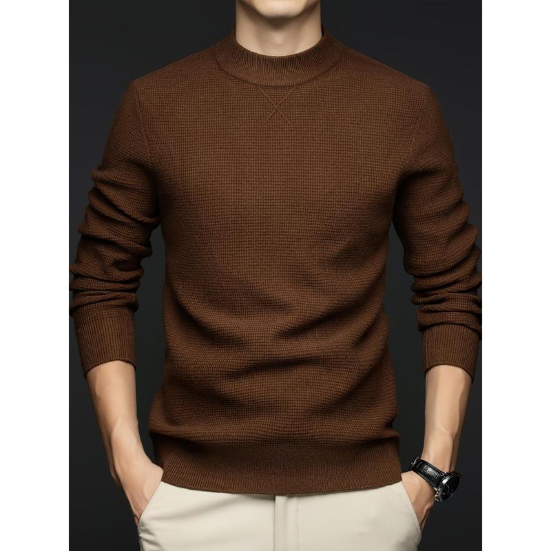 Men's Wool Blend Sweater, Turtleneck X-Knit, Solid Color Thickened Pullover, Casual Business Knitwear, Regular Fit, Stretch Fabric, Ribbed Detail, Nylon, High Neck, Autumn Winter Collection [1712]