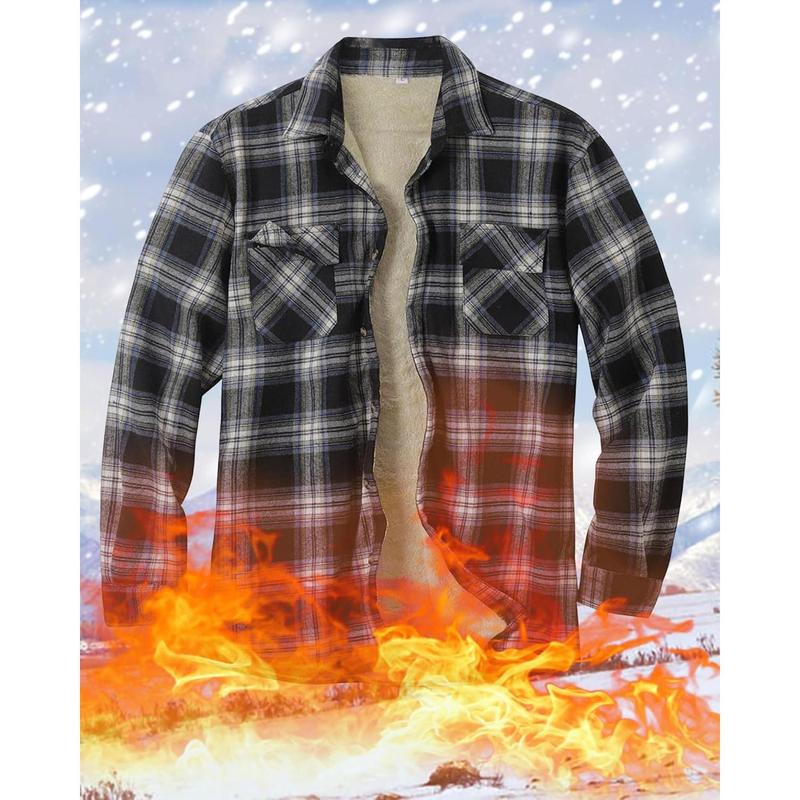 Runcati Mens Sherpa Fleece Lined Flannel Shirt Jacket Long Sleeve Button Down Plaid Winter Jacket