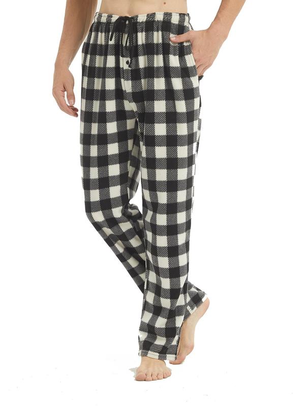 Men's Plaid Print Drawstring Pocket Pajama Pants, Regular Fit Casual Comfy Elastic Waist Sleep Bottoms for All Seasons, Soft Pajamas for Men