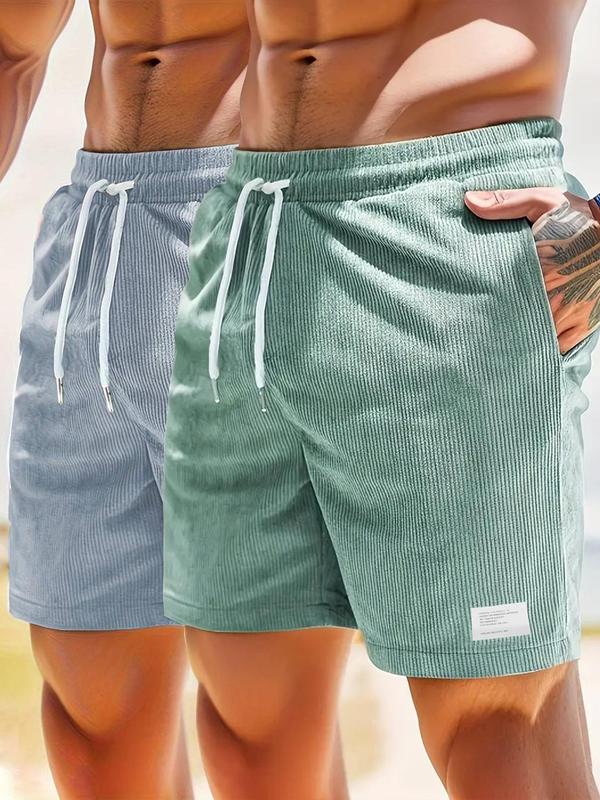 Men's Letter Patched Drawstring Waist Shorts, Casual Plain Pocket Straight Leg Shorts, Back To School Outfits, Men's Summer Bottoms for Daily Wear, Comfy Clothes for Men, Menswear