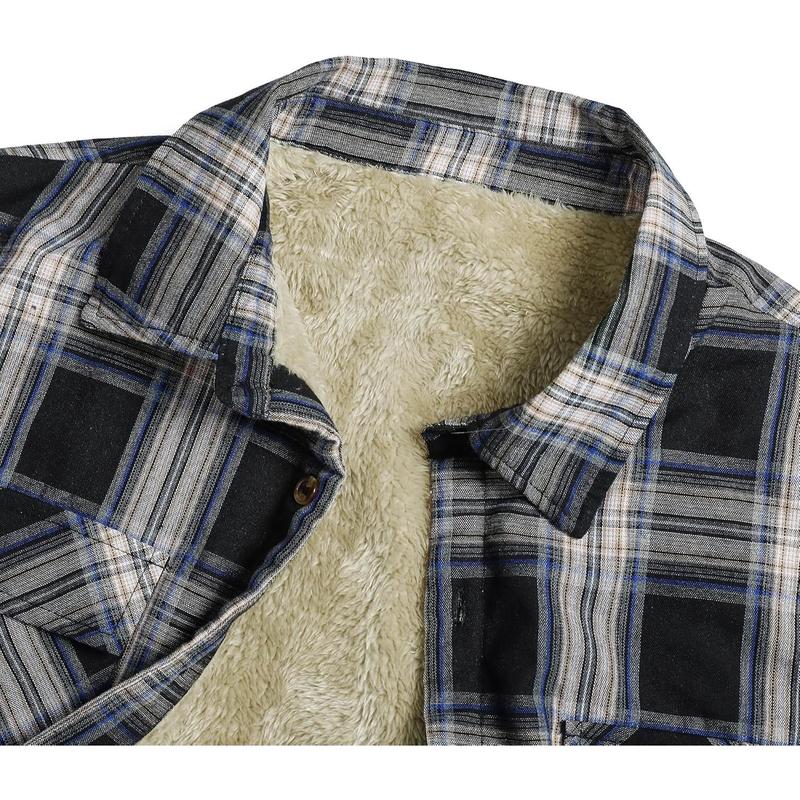 Runcati Mens Sherpa Fleece Lined Flannel Shirt Jacket Long Sleeve Button Down Plaid Winter Jacket