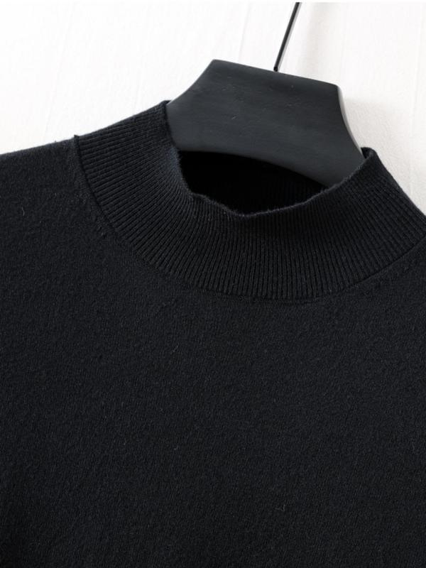  Solid Mock Neck Sweater, Regular Fit Casual Long Sleeve Jumper for Fall & Winter, Men's Knitwear for Daily Wear