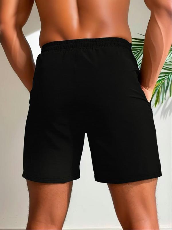 Men's Letter Print Drawstring Waist Shorts, Casual Regular Fit Pocket Straight Leg Shorts for Summer, Men's Bottoms for Daily Wear