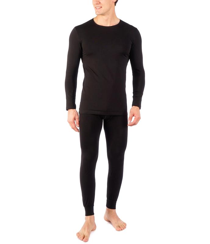 NevEND Long Johns Microfiber Soft Fleece Lined Thermal Underwear for Men Crewneck Set Winter Warm Base Layer Top & Bottom Black S - 2XL Menswear Sweat