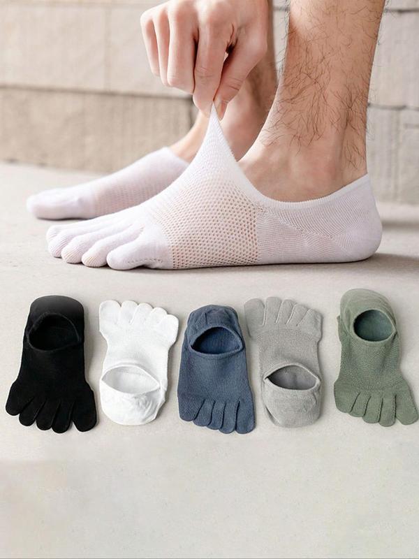 Men's 5 Pairs Plain Five-toe Socks, Thin Mesh Breathable Sweat-absorbing Low Cut Ankle Socks, Men's Stocking Stuffers, Menswear Underwear, Casual Sports Socks, Men's Split Toe Socks