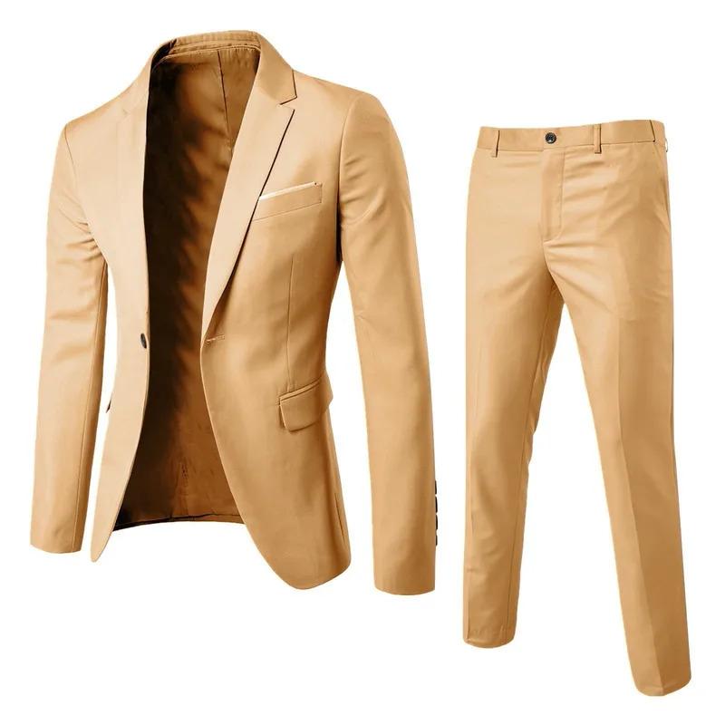 Men's Wedding Suit For Groom Best-Man Groomsman  Pure Color Elegant Blazer Pant Set Slim Men Formal Dress Suit Clothes