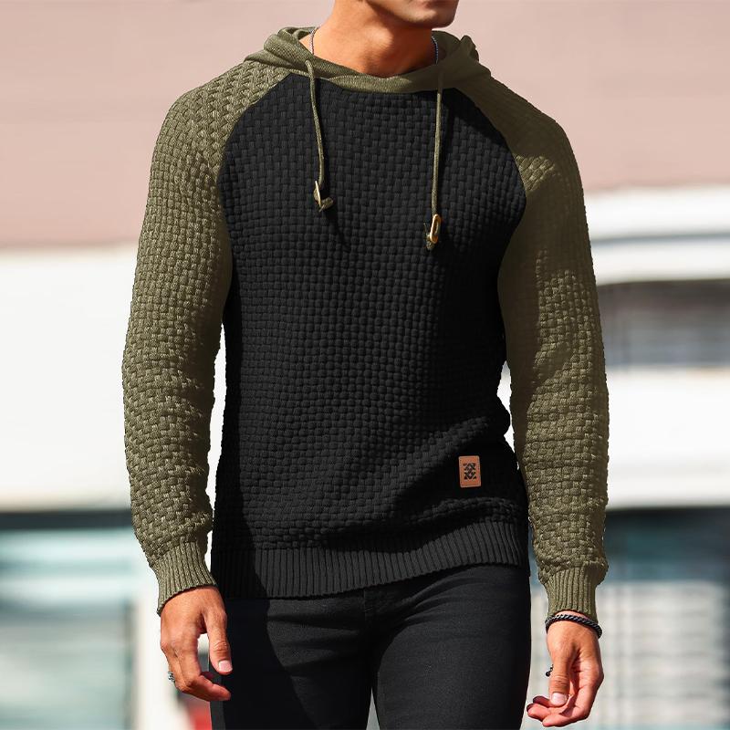 Zaitun Mens Hooded Sweatshirt Long Sleeve Solid Knitted Hoodie Pullover Sweater Casual Classic