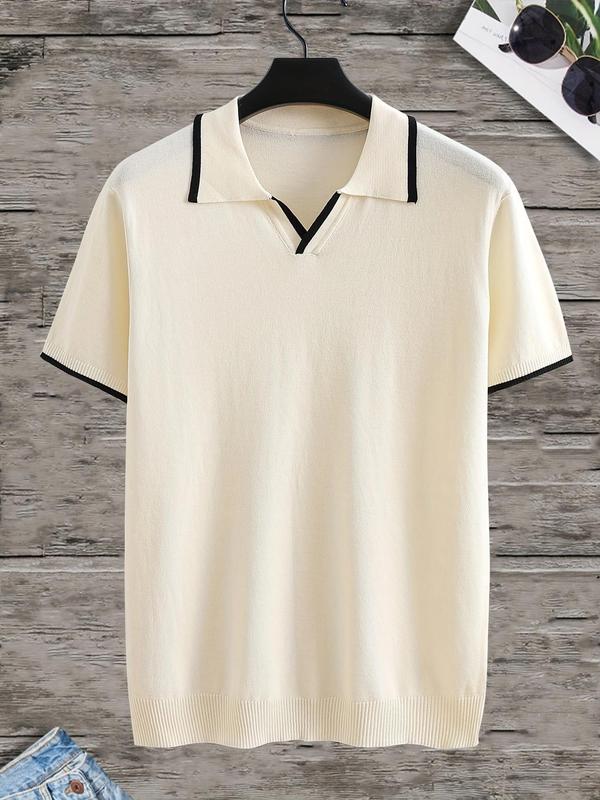 Men's Regular Fit Contrast Binding Short Sleeve Polo Shirt, Casual Collared Knit Top for Summer, Fashion Men's Knitwear for Daily Wear