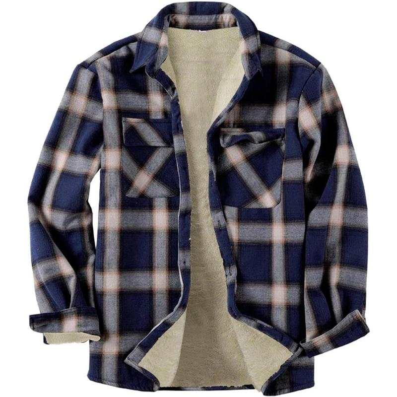 Runcati Mens Sherpa Fleece Lined Flannel Shirt Jacket Long Sleeve Button Down Plaid Winter Jacket