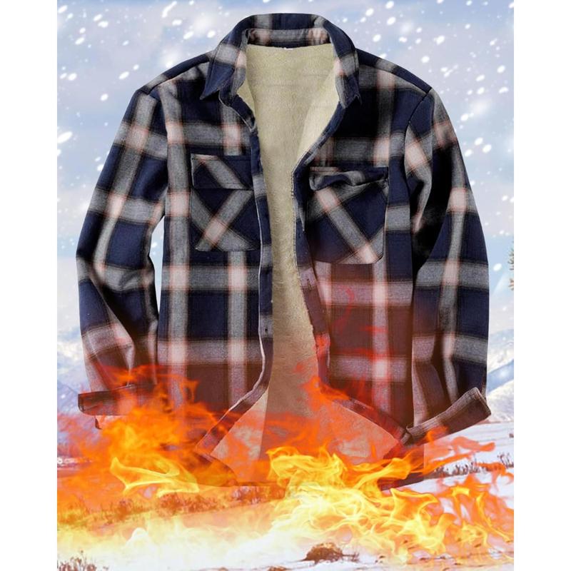 Runcati Mens Sherpa Fleece Lined Flannel Shirt Jacket Long Sleeve Button Down Plaid Winter Jacket