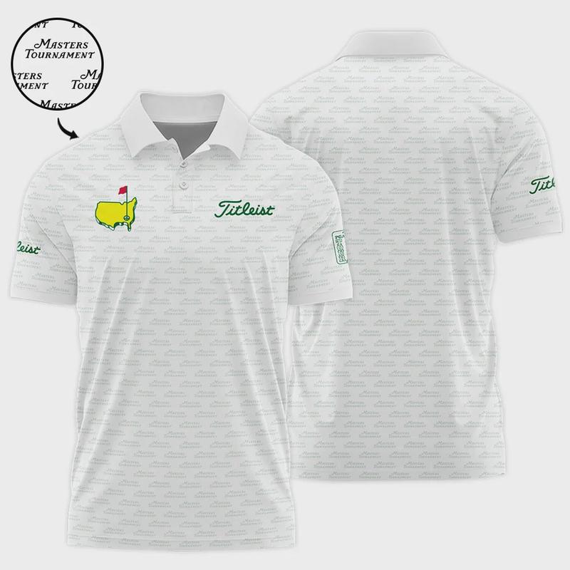 Masters Tournament Golf Titleist Polo Shirt Logo Text Pattern White Green Golf Sports All Over Print Polo Shirt For Men