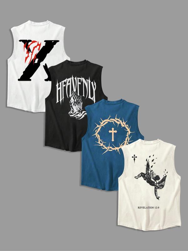 Men's Letter & Graphic Print Vests, Regular Fit Casual Sleeveless Round Neck Top for Summer, Men's Top for Daily Wear