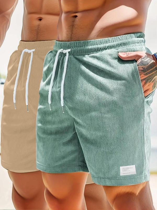 Men's Letter Patched Drawstring Waist Shorts, Casual Plain Pocket Straight Leg Shorts, Back To School Outfits, Men's Summer Bottoms for Daily Wear, Comfy Clothes for Men, Menswear