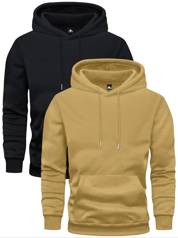 Men's Solid Drawstring Hoodie, Casual Regular Fit Pocket Hooded Sweatshirt for Spring & Fall, Men's Top for Daily Wear