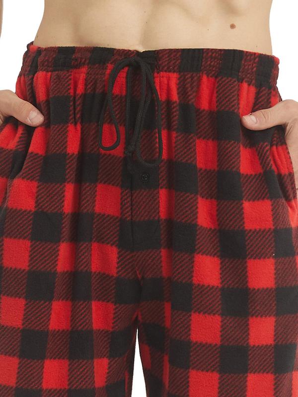 Christmas Men's Plaid Print Drawstring Waist Christmas Sleep Pants, Casual Comfy Pocket Design Sleep Bottoms for All Seasons, Soft Warm Men's Sleepwear for Daily Wear, Pants for Men