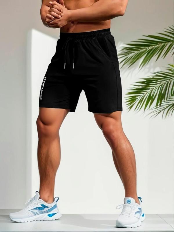 Men's Letter Print Drawstring Waist Shorts, Casual Regular Fit Pocket Straight Leg Shorts for Summer, Men's Bottoms for Daily Wear