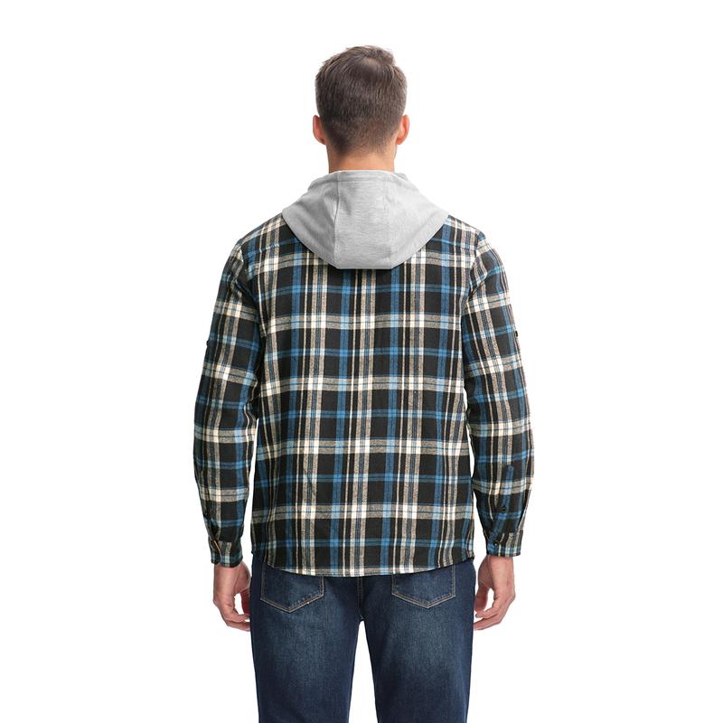 Gopune Men's Casual Flannel Plaid Button Hooded Shirts Lightweight Outdoor Jacket